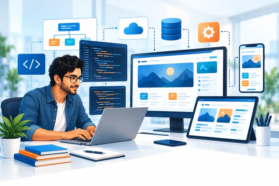 Illustration of software and web application development