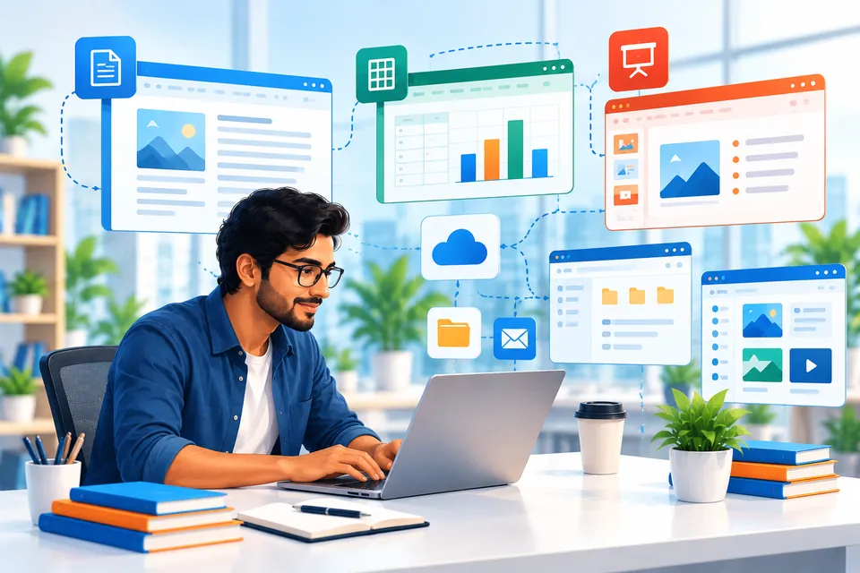 Illustration of business software and office applications